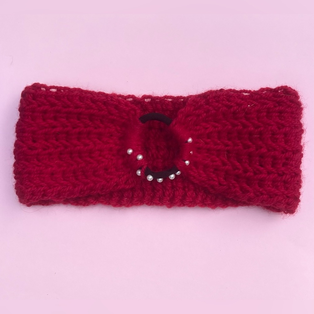 🐾 Crochet Handmade Red Wide Headband With Pearls 

Made by me ❤️